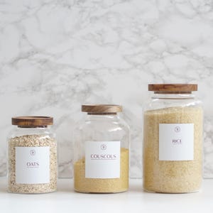 Glass Pantry Acacia Jars, Customisable Kitchen Pantry Jars, Airtight Seal Pantry Jars, Waterproof Labels Pantry Jars, 1.2L 2.0L 2.5L