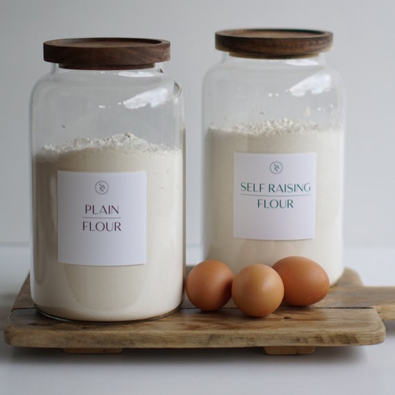 Set of 2 Plain Flour Self Raising Flour Storage Containers, Baking Storage Essentials Set, Kitchen Storage Jars, Housewarming Gift