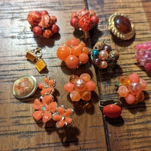 Vintage Orange Clip on Single Earrings