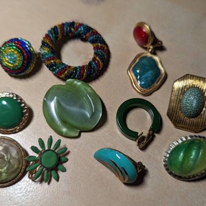 Vintage Green Clip on Single Earrings