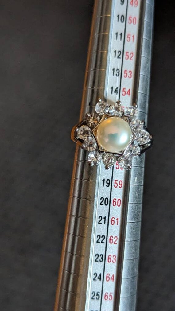 Vintage Pearl with CZ Rhodium Plated Ring - image 5