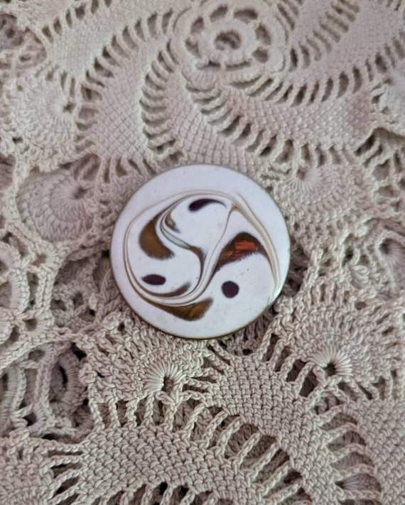 Vintage Copper with White Enamel Round Brooch