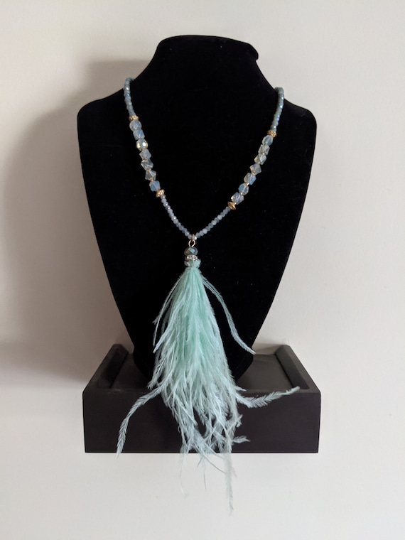 Aurora Borealis Stone Lariat with Marabou Feather