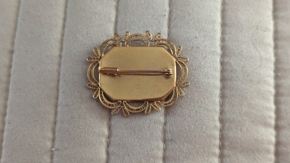 Vintage Damascene Octagonal Brooch with Filigree … - image 2