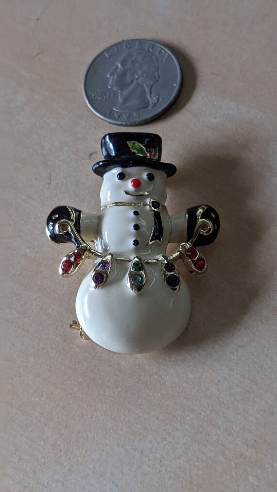 Snowman Holding Christmas Lights Brooch - image 2