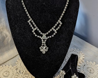 Vintage Silber Ton Strass Demi Parure