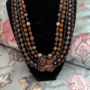 Vintage Signed Joan Rivers Gold Tone Autumn Tone 5 Strand Crystal Necklace
