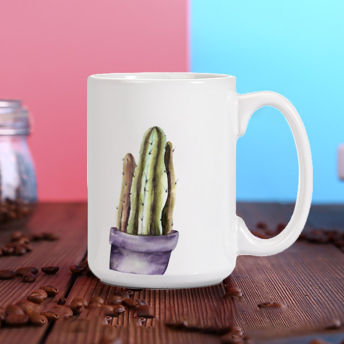Succulent in pot Ceramic Coffee Mug White Mug 15 Oz Tea Cup Etsy
