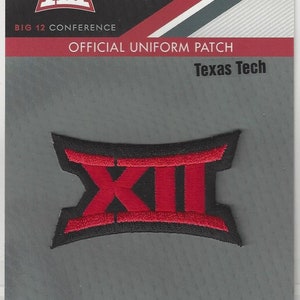 May include: A black and red embroidered patch with the Big 12 Conference logo. The patch is labeled "Official Uniform Patch" and "Texas Tech".
