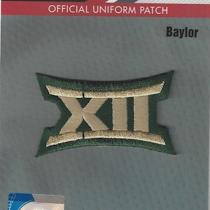 May include: A green and gold embroidered patch with the Big 12 Conference logo. The patch is labeled "Official Uniform Patch" and "Baylor".