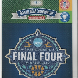 Op de afbeelding: Een blauwe en witte geborduurde patch met de tekst "2022 Women's Final Four Minneapolis" en een basketbalafbeelding. De patch is officieel gelicentieerd door de NCAA.