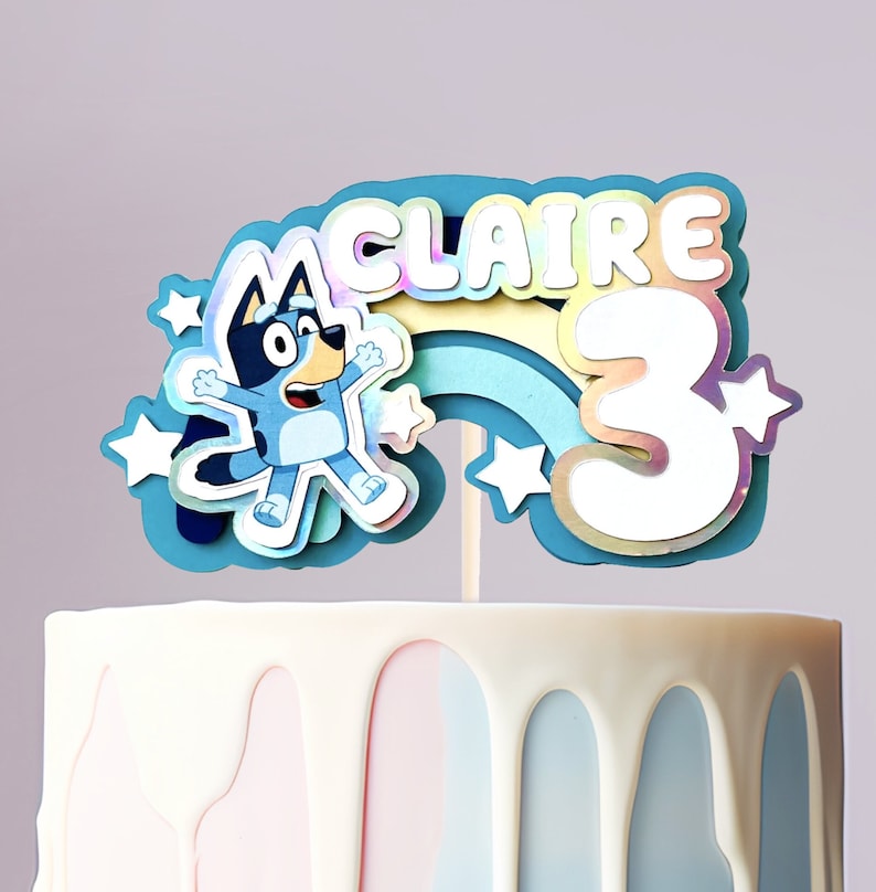 Bluey Birthday Cake Topper 3D Cake, for Birthday Cakes, Parties Personalized Rainbow Blue Etsy