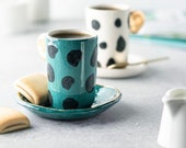 PolkaDotGreen handmade ceramic coffee cup, handmade coffee tea mug, turkish coffee cup, espresso cup, coffee, gift ideas, gift for her him