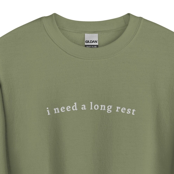 Minimalist DnD Embroidered Crewneck Sweatshirt | I Need A Long Rest