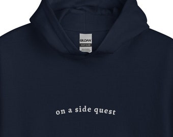 On A Side Quest | Minimalist DnD Embroidered Hoodie | Fantasy | Gamer Gift