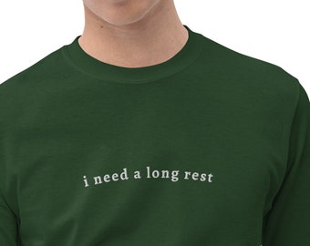 J'ai besoin d'un long repos | T-shirt D&D | Brodé | manches longues | Minimaliste