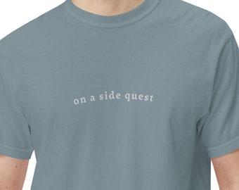 Embroidered DnD Tee: On A Side Quest, Gamer Gift