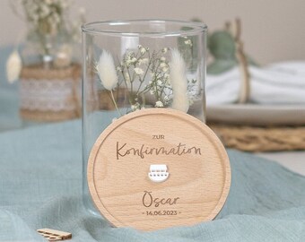 Keksdose personalisiert mit Namen und Holzdeckel als Geschenk zur Taufe, Kommunion oder Konfirmation "Arche"