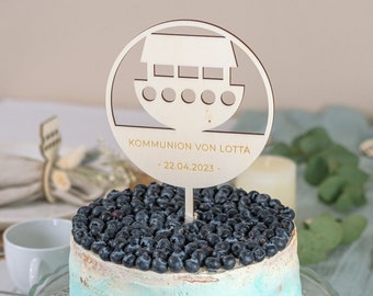 Cake Topper personalisiert zur Taufe, Kommunion oder Konfirmation aus Holz "Arche"