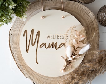 Holzschild Muttertag mit Trockenblumen | Weltbeste Mama | Muttertagsgeschenk