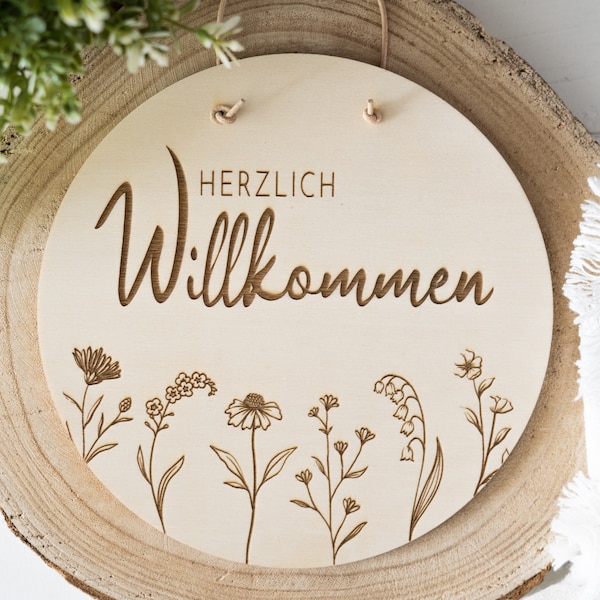 Holzschild "Herzlich Willkommen" | Willkommensschild | Türschild