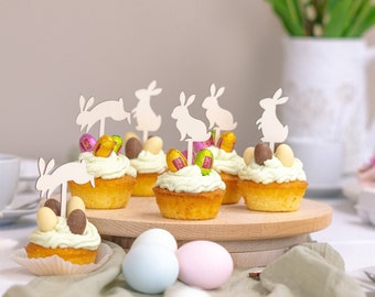 Cake Topper Set für Muffins und Cupcakes Osterhasen aus Holz