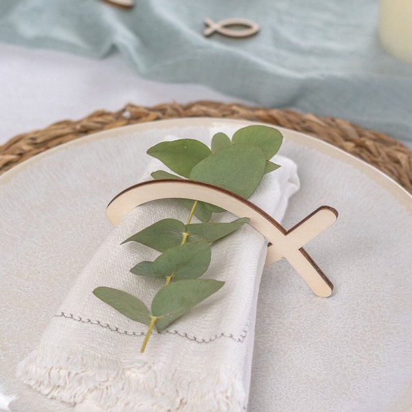 Napkin rings for baptism or communion made of wood "Fish"