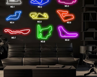 Letrero de neón de pista de juego, circuito de simulación, diseño de pistas de carreras, luz de neón de mapa de carreras personalizado para decoración del hogar, arte de pared, regalo de Navidad y Año Nuevo