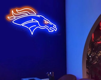 Letrero de neón de los Denver Broncos para la cueva del hombre, regalo personalizado para él, regalo del Día del Padre, regalos para fanáticos del fútbol americano.