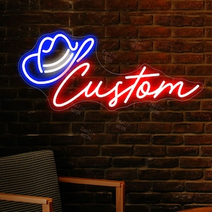 Letrero de neón de sombrero de vaquero personalizado, luz de neón de sombrero de vaquera, regalo para niños, dormitorio, fiesta, sala de juegos, decoración de arte de pared, letrero con nombre personalizado