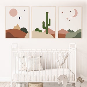 Kinderzimmer Galerie Wand Drucke 3er Set | Mond, Sterne, Kaktus | Kinderzimmer Wand Dekor | Lernposter | Druckbare Kunst | Digitaler Download