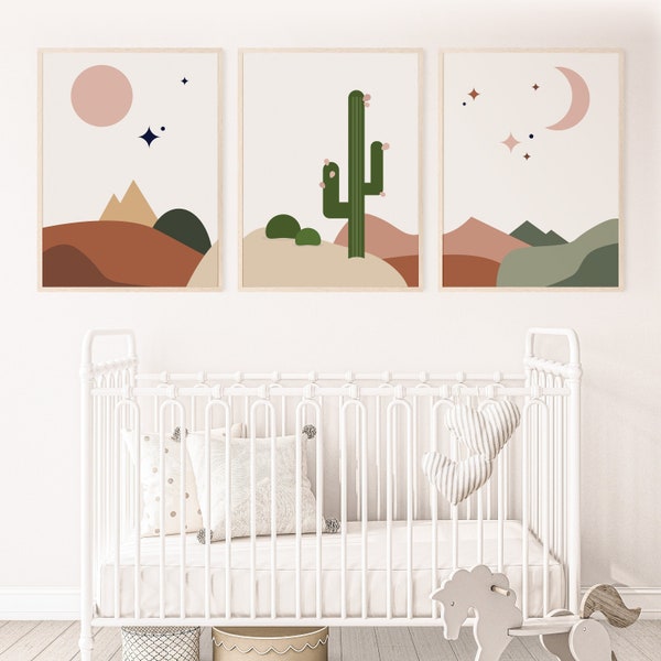 3 Piece Nursery Art Print, Printable Wall Art, Minimalist Desert Landscape Prints, Nursery Wall Decor, Nursery Wall Art, Boho Nursery Prints