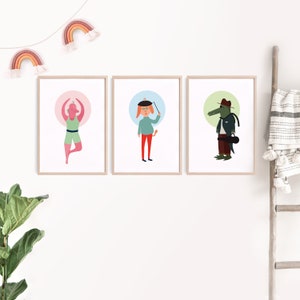 Set of 3 Animal Band Digital Printable Minimalist Nursery Decor Wall Art, Print for Kids Bedroom, Digital Print Wall Art, Girl bedroom Decor