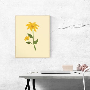 Printable Wall Art Print of a Yellow flower, Floral Decor Poster, Botanical Wall Art, Boho Wall Print, Mid Century Modern Neutral Art Print,