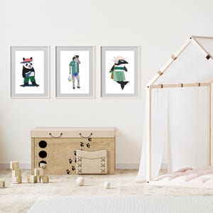 Urban Style Wild Animals | Set of 3 Prints | Panda, Zebra, Orca | Printable Wall Art | Safari Nursery Art, Toddler Playroom, Bathroom Prints