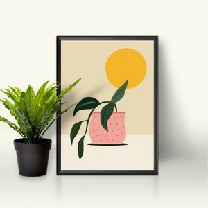 Printable Wall Art Print of a Green Plant, Floral Decor Poster, Botanical Wall Art, Boho Wall Print, Mid Century Modern Neutral Art Print,