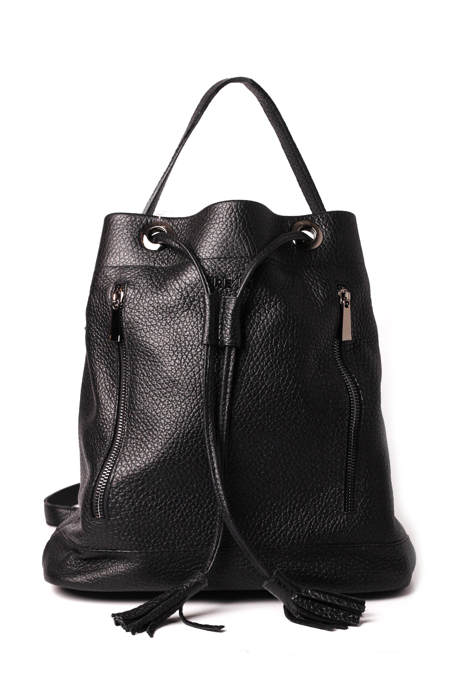 Black Bucket Bag / Drawstring Bag / Leather Bucket Backpack / Etsy