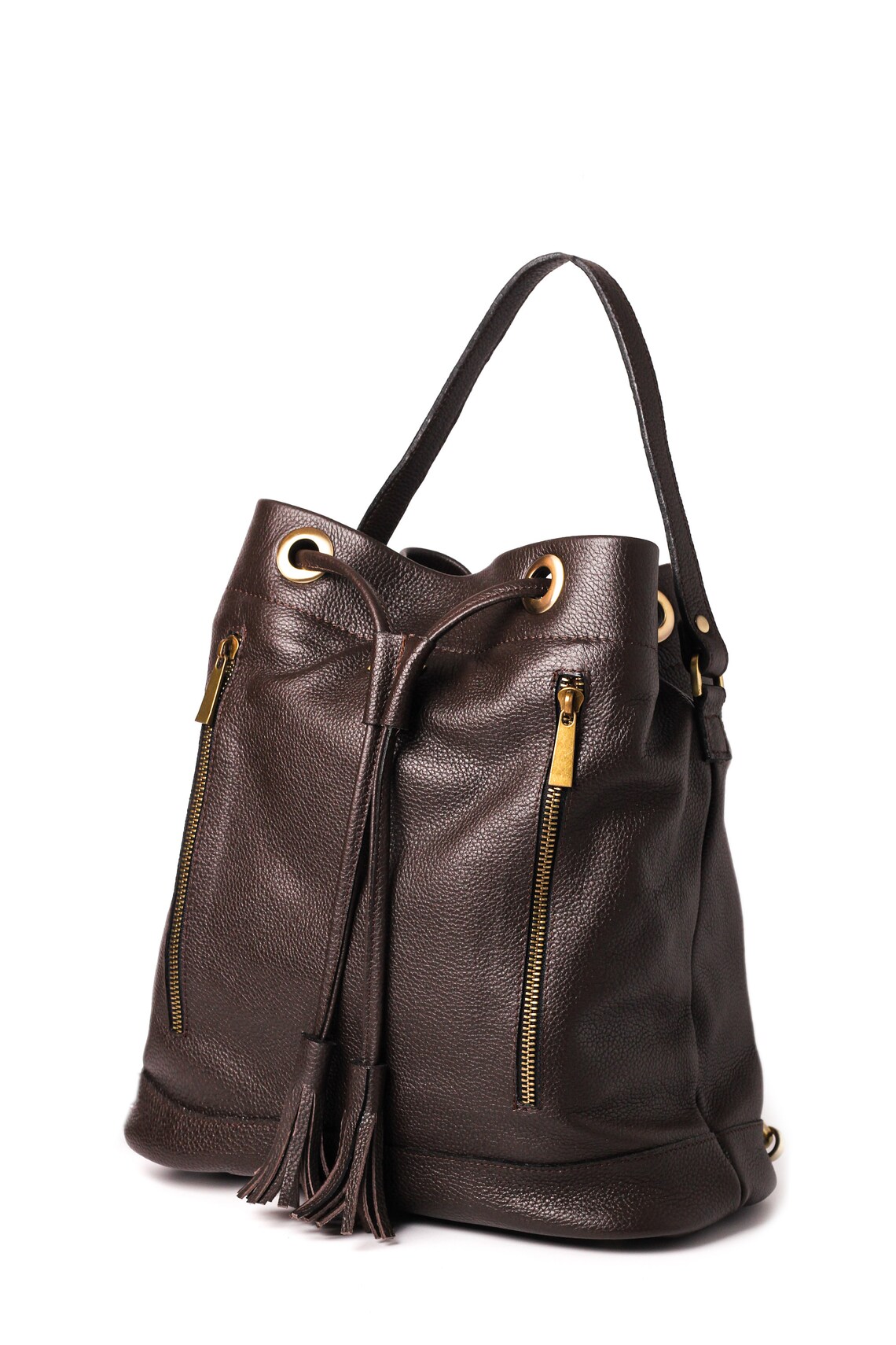 Black Bucket Bag / Drawstring Bag / Leather Bucket Backpack / Etsy