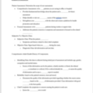 May include: A worksheet with a list of instructions and questions about patient care. The worksheet includes the following topics: Patient Education, Objective Data, and Comprehensive Vital Signs.