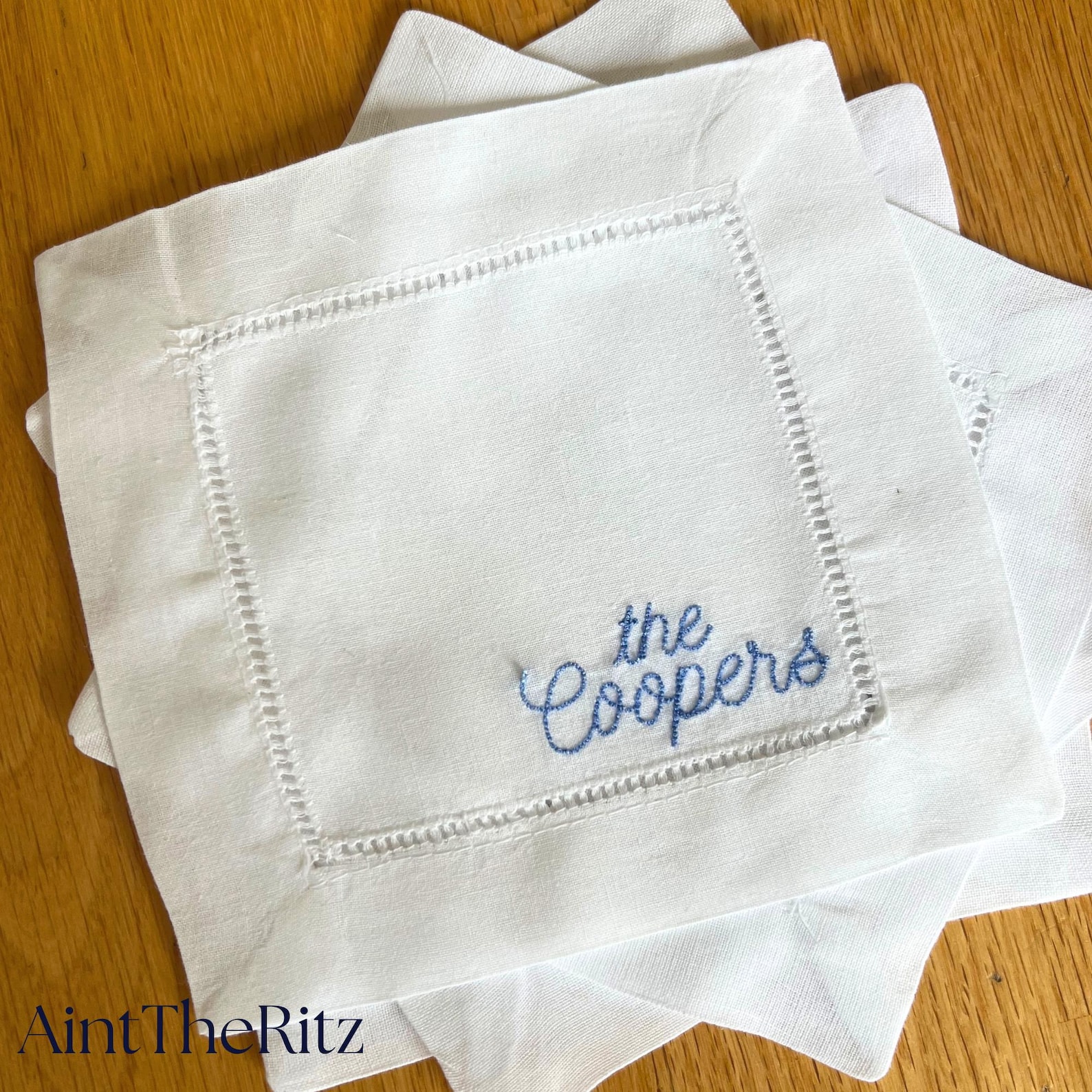 Custom Embroidered Last Name Cocktail Napkins – Personalized Wedding, Hostess, or Housewarming Gift