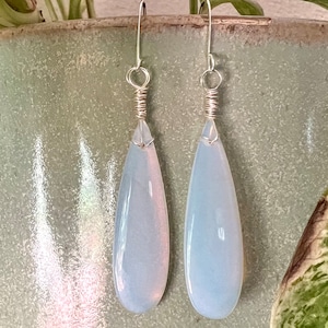 Handmade Silver or Copper Wire Wrapped Opalite Hypoallergenic Earrings