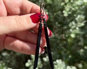 Handmade Black Obsidian Gemstone Long Black Wire Wrapped Hypoallergenic Earrings