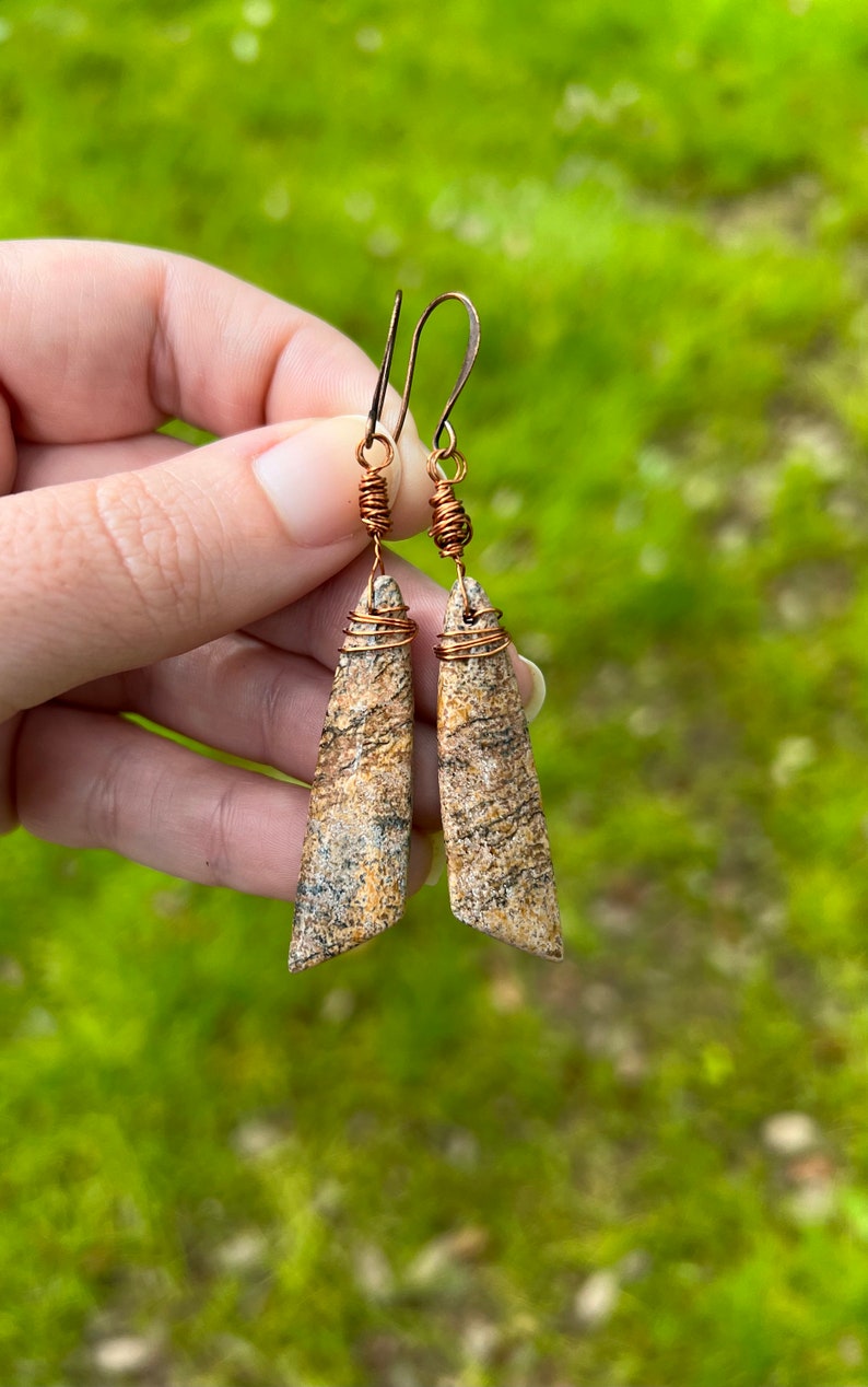 Handmade Copper Wire Wrapped Picture Jasper Gemstone Hypoallergenic