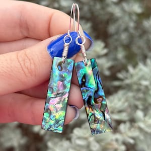 Handmade Silver Wire Wrapped Abalone Shell Hypoallergenic Earrings