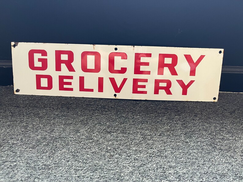 Vintage Porcelain grocery Delivery Sign Etsy