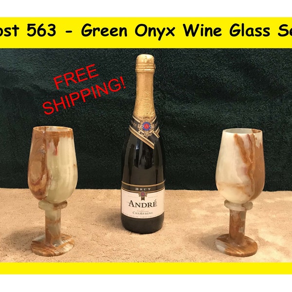 Wine Glass Set, 8 oz - Green Onyx - Handcrafted  (Post #563)