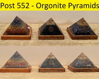 Pyramid - Orgonite Healing Pyramid with wooden base, Hand-made (Post #552)