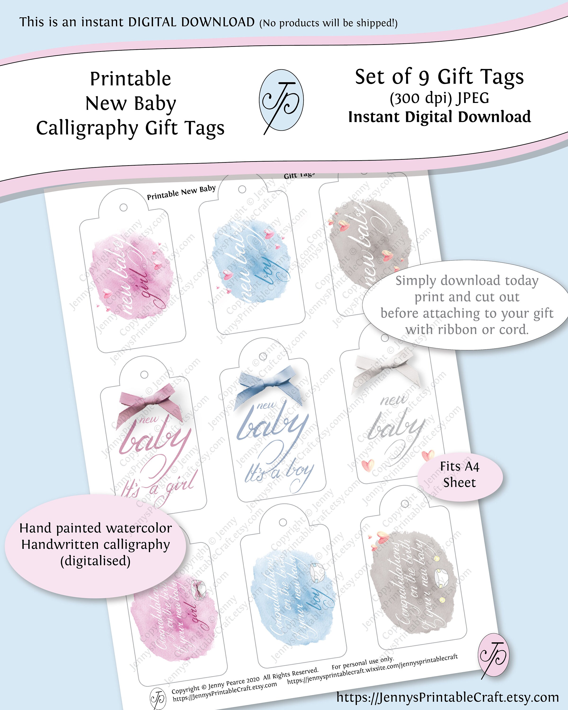 New Baby Boy and Girl Gift Tags as Instant Download Printables | Etsy