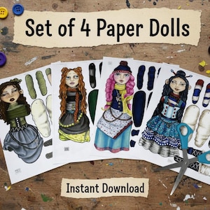 Printable Paper Dolls with Movable Arms and Legs - 4x Instant Download Articulated Cut Out Characters for Scrapbooking and Paper Crafts