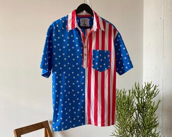 Vintage USA Stars & Stripes Camisa americana de manga corta, camisa estampada vintage, estilo americano, camisa patriota, hecha en EE.UU.